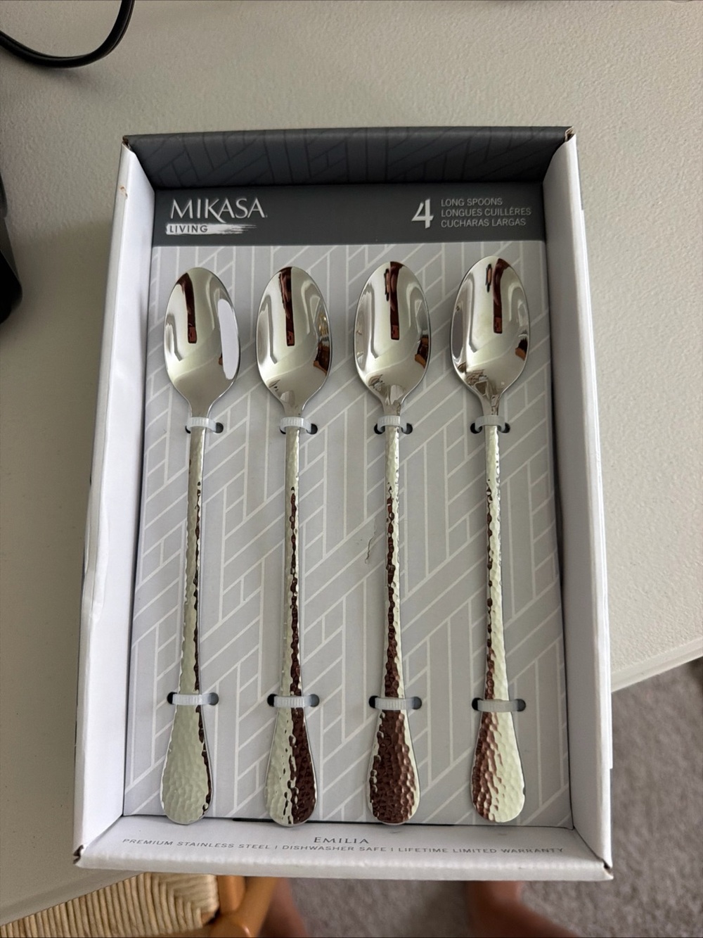 Mikasa Stainless Steel Hammered Long Serving Spoons - Silver